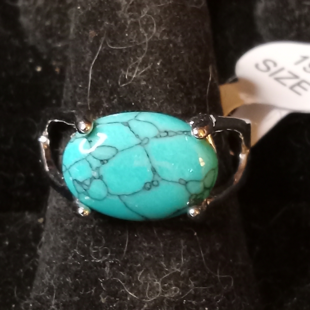 Holiday Special Blue Natural Stone Silver Plated ring for women Size 8.5
